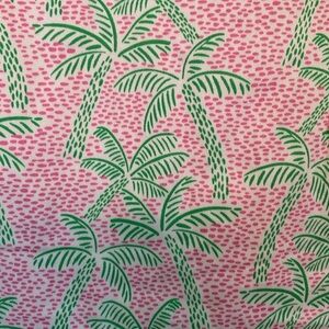C&C California Cotton Sleeveless V Neck Palm Print Midi Shift Dress Pink Green 8
